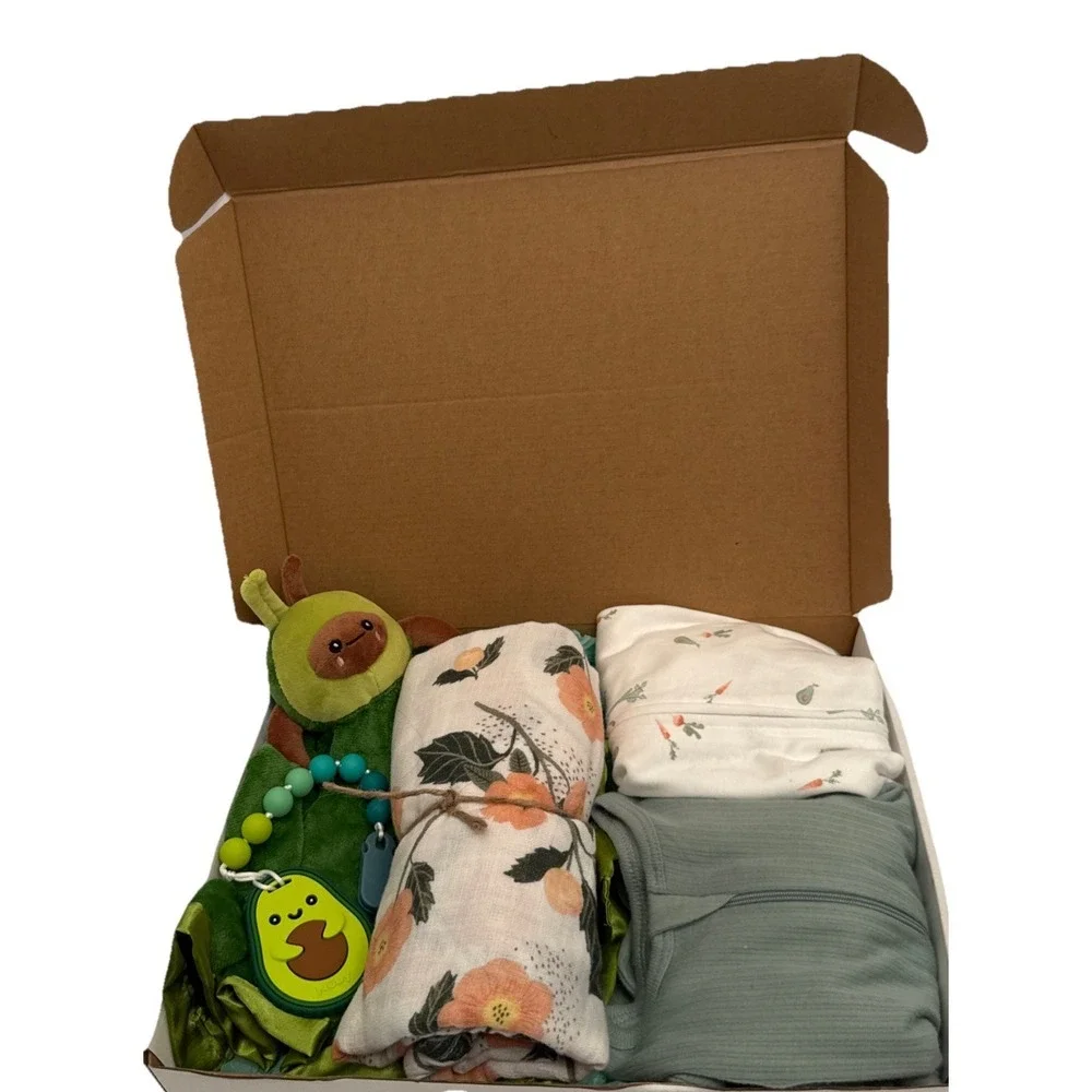 Avocado Girl Baby Shower, Avocado Pajama's, Bodysuit,‎ Teether, Lovey & Blanket